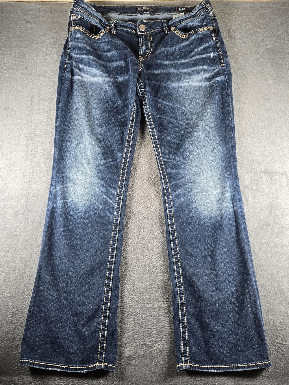 Silver Jeans Suki Mid Slim Boot Jeans Womens 18 L33 Dark Wash Stretch Denim Blue